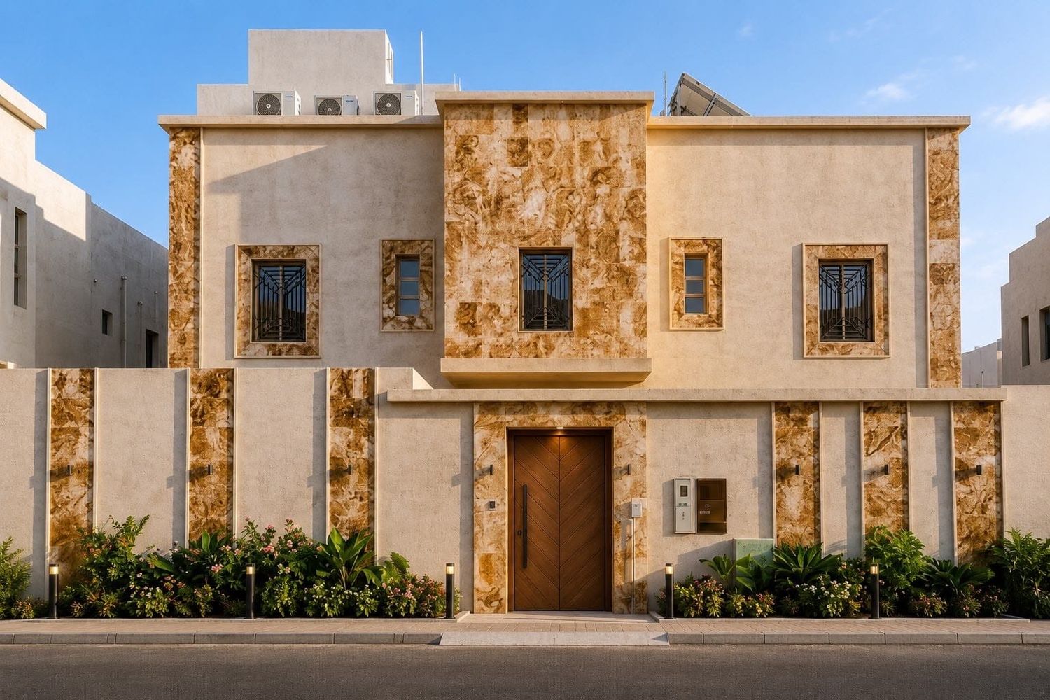 واجهة فيلا سكنية بعد كسوتها بالحجر الطبيعي